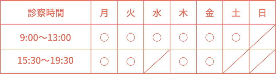 診察時間　9:00〜13:00、15:30〜19:30