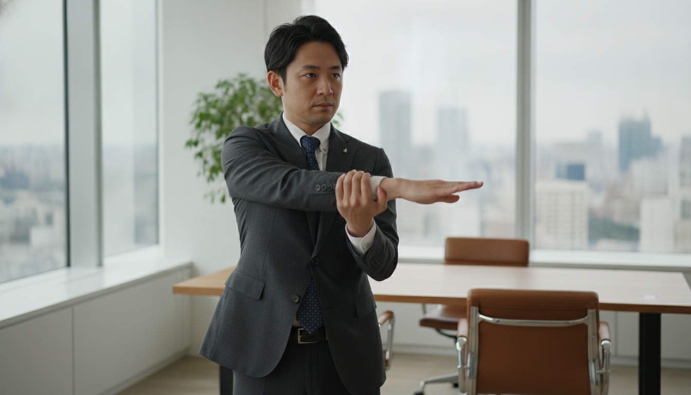 前腕の筋肉をストレッチする様子