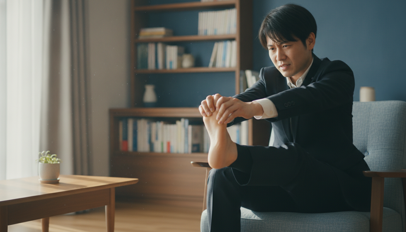 足底筋膜のストレッチをする人物